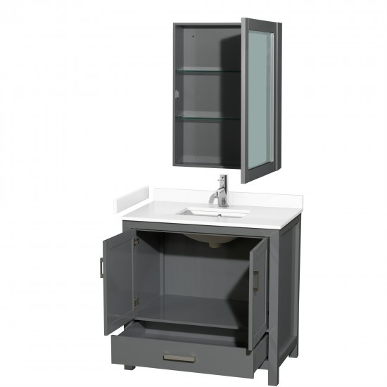 36 Inch Single Bathroom Vanity in Dark Gray, White Cultured Marble Countertop, Sink, Medicine Cabinet