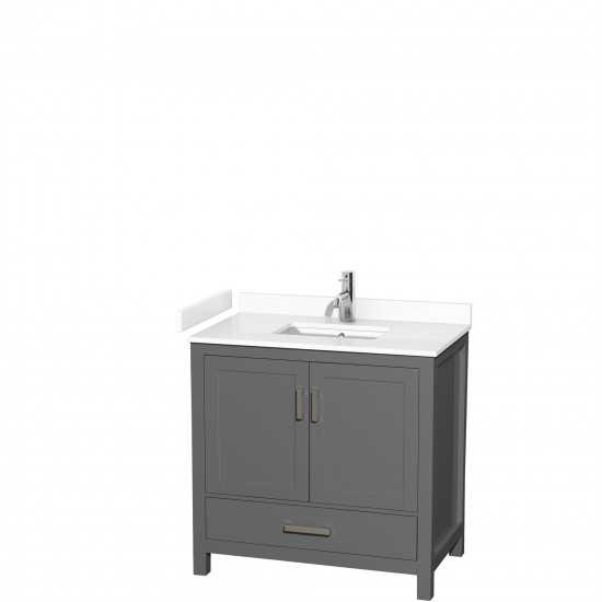 36 Inch Single Bathroom Vanity in Dark Gray, White Cultured Marble Countertop, Sink, No Mirror