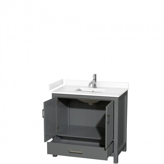 36 Inch Single Bathroom Vanity in Dark Gray, White Cultured Marble Countertop, Sink, No Mirror