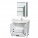 36 Inch Single Bathroom Vanity in White, Carrara Cultured Marble Countertop, Sink, Medicine Cabinet