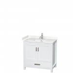 36 Inch Single Bathroom Vanity in White, Carrara Cultured Marble Countertop, Sink, No Mirror