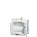 36 Inch Single Bathroom Vanity in White, Carrara Cultured Marble Countertop, Sink, No Mirror