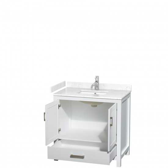 36 Inch Single Bathroom Vanity in White, Carrara Cultured Marble Countertop, Sink, No Mirror