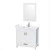 36 Inch Single Bathroom Vanity in White, White Cultured Marble Countertop, Sink, 24 Inch Mirror