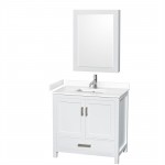 36 Inch Single Bathroom Vanity in White, White Cultured Marble Countertop, Sink, Medicine Cabinet