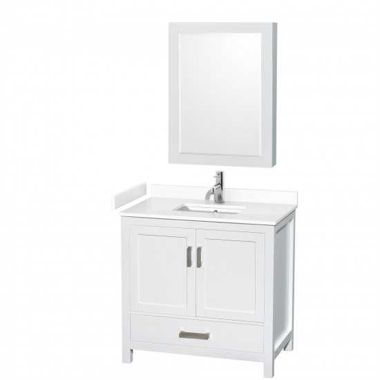 36 Inch Single Bathroom Vanity in White, White Cultured Marble Countertop, Sink, Medicine Cabinet