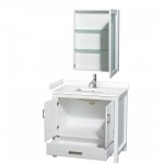 36 Inch Single Bathroom Vanity in White, White Cultured Marble Countertop, Sink, Medicine Cabinet