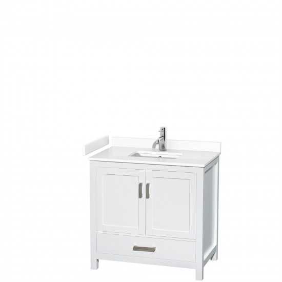 36 Inch Single Bathroom Vanity in White, White Cultured Marble Countertop, Sink, No Mirror