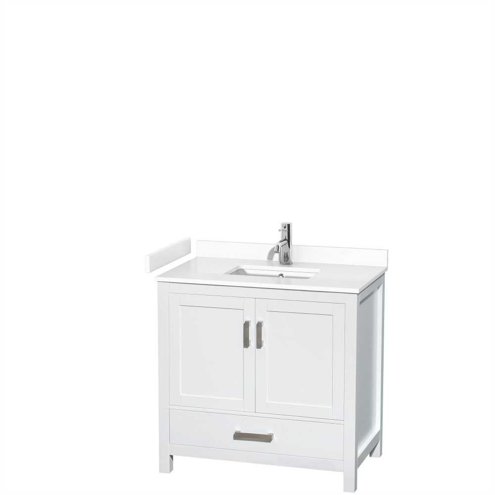 36 Inch Single Bathroom Vanity in White, White Cultured Marble Countertop, Sink, No Mirror