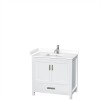 36 Inch Single Bathroom Vanity in White, White Cultured Marble Countertop, Sink, No Mirror