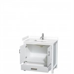 36 Inch Single Bathroom Vanity in White, White Cultured Marble Countertop, Sink, No Mirror