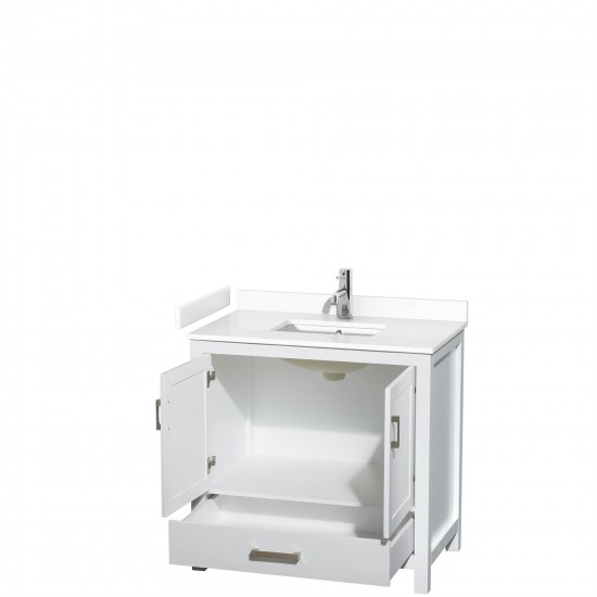 36 Inch Single Bathroom Vanity in White, White Cultured Marble Countertop, Sink, No Mirror