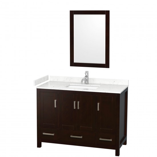 48 Inch Single Bathroom Vanity in Espresso, Carrara Cultured Marble Countertop, Sink, 24 Inch Mirror