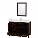 48 Inch Single Bathroom Vanity in Espresso, Carrara Cultured Marble Countertop, Sink, 24 Inch Mirror