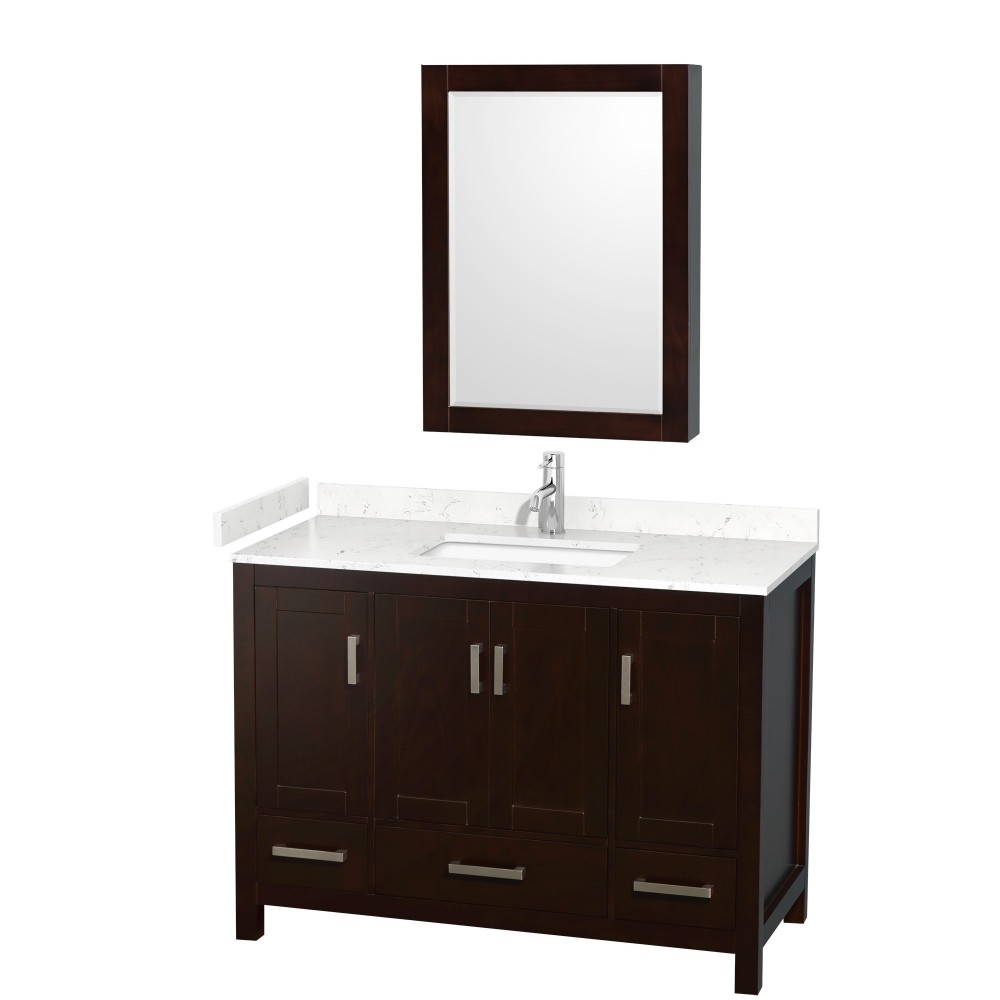 48 Inch Single Bathroom Vanity in Espresso, Carrara Cultured Marble Countertop, Sink, Medicine Cabinet