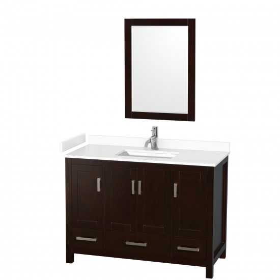 48 Inch Single Bathroom Vanity in Espresso, White Cultured Marble Countertop, Sink, 24 Inch Mirror