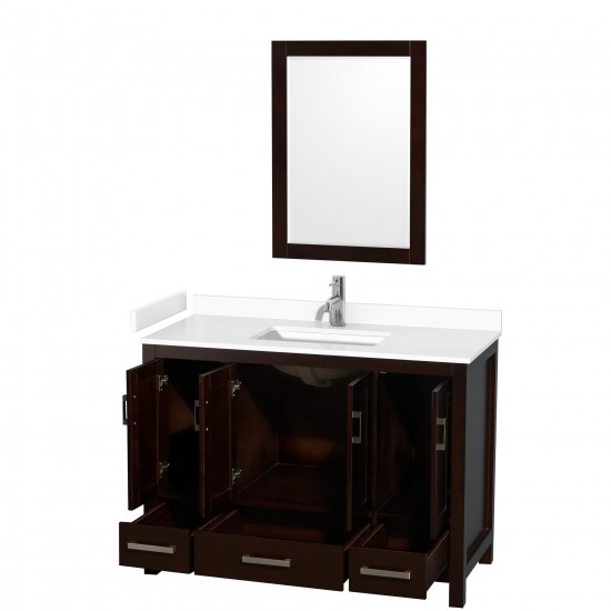 48 Inch Single Bathroom Vanity in Espresso, White Cultured Marble Countertop, Sink, 24 Inch Mirror