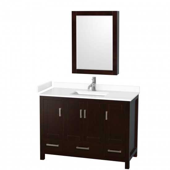 48 Inch Single Bathroom Vanity in Espresso, White Cultured Marble Countertop, Sink, Medicine Cabinet