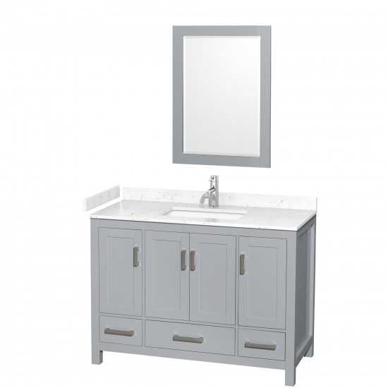 48 Inch Single Bathroom Vanity in Gray, Carrara Cultured Marble Countertop, Sink, 24 Inch Mirror