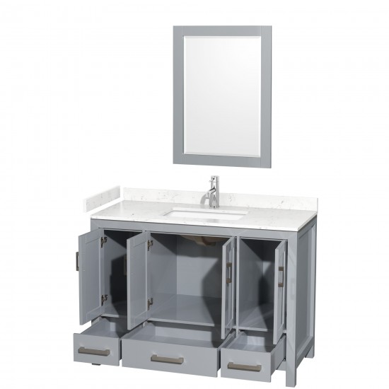 48 Inch Single Bathroom Vanity in Gray, Carrara Cultured Marble Countertop, Sink, 24 Inch Mirror