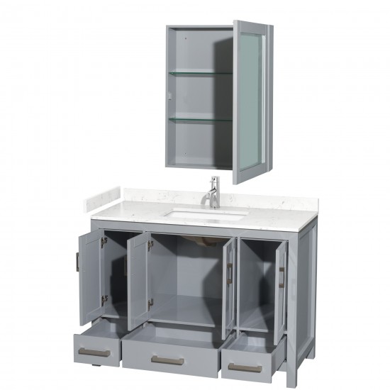 48 Inch Single Bathroom Vanity in Gray, Carrara Cultured Marble Countertop, Sink, Medicine Cabinet