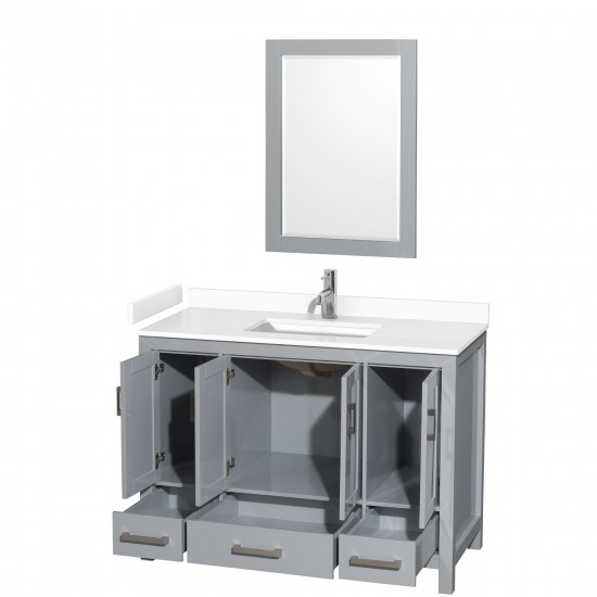 48 Inch Single Bathroom Vanity in Gray, White Cultured Marble Countertop, Sink, 24 Inch Mirror