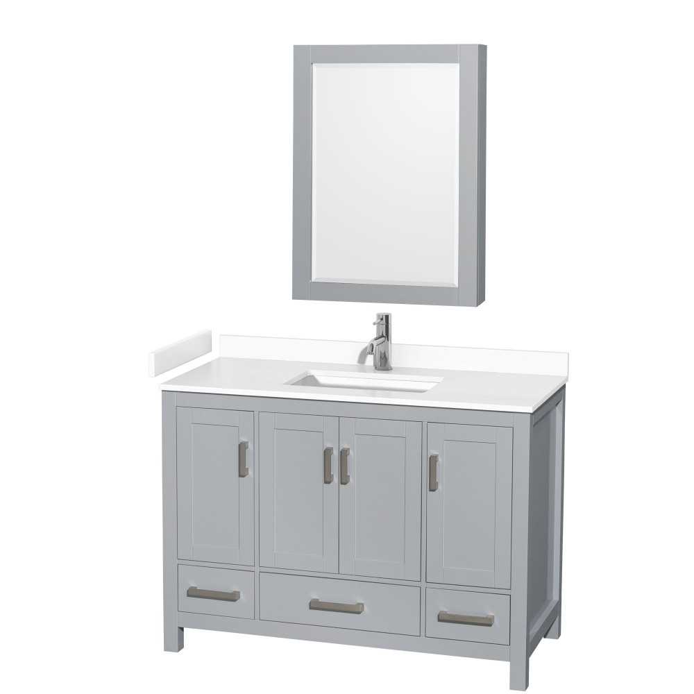 48 Inch Single Bathroom Vanity in Gray, White Cultured Marble Countertop, Sink, Medicine Cabinet