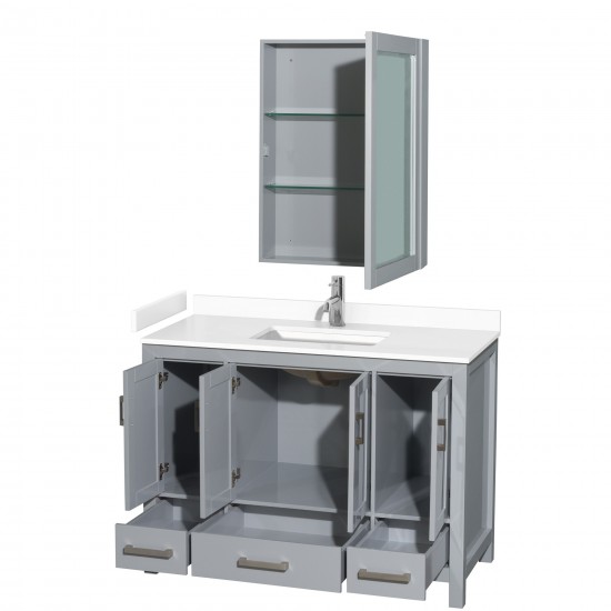 48 Inch Single Bathroom Vanity in Gray, White Cultured Marble Countertop, Sink, Medicine Cabinet