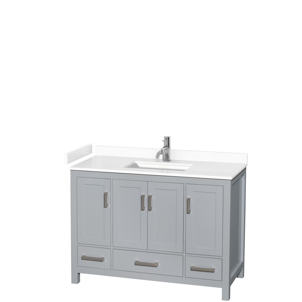 48 Inch Single Bathroom Vanity in Gray, White Cultured Marble Countertop, Sink, No Mirror