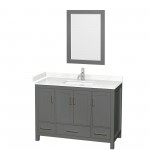 48 Inch Single Bathroom Vanity in Dark Gray, Carrara Cultured Marble Countertop, Sink, 24 Inch Mirror