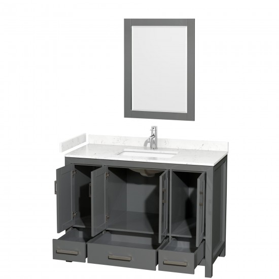 48 Inch Single Bathroom Vanity in Dark Gray, Carrara Cultured Marble Countertop, Sink, 24 Inch Mirror