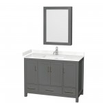 48 Inch Single Bathroom Vanity in Dark Gray, Carrara Cultured Marble Countertop, Sink, Medicine Cabinet