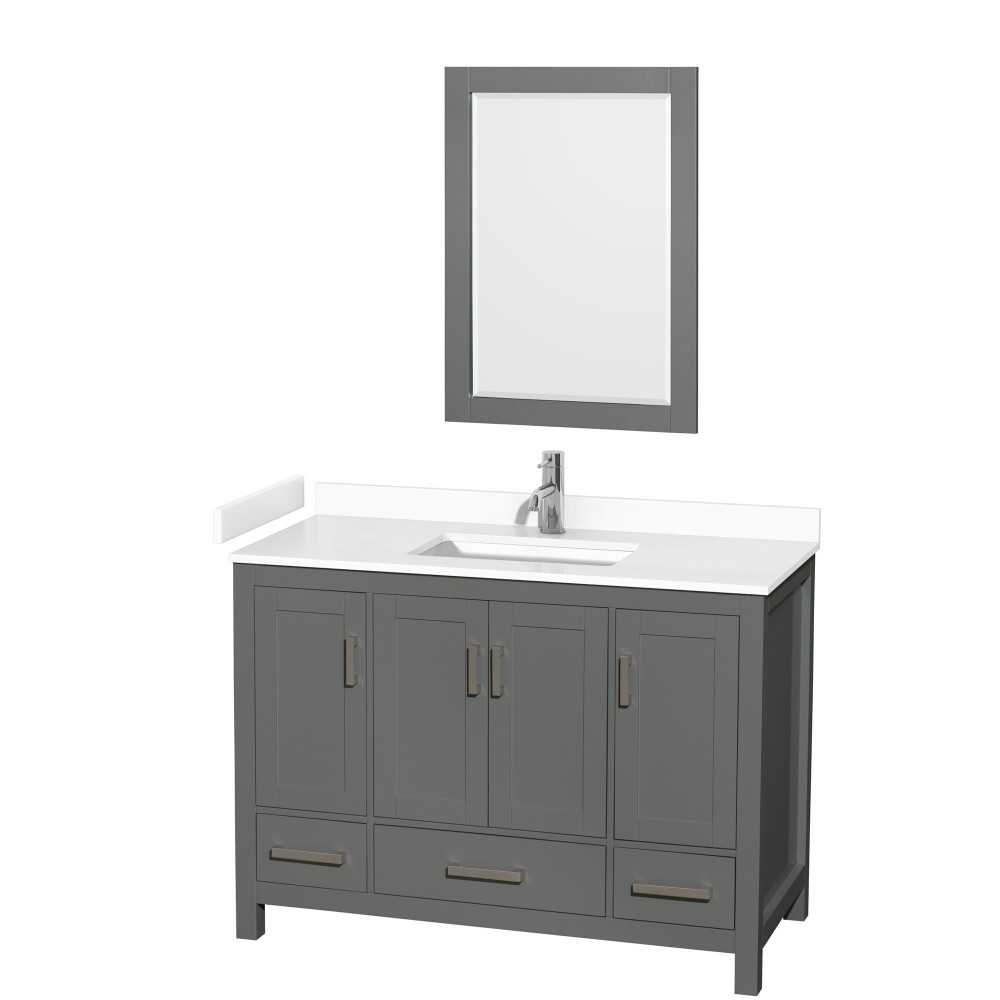 48 Inch Single Bathroom Vanity in Dark Gray, White Cultured Marble Countertop, Sink, 24 Inch Mirror