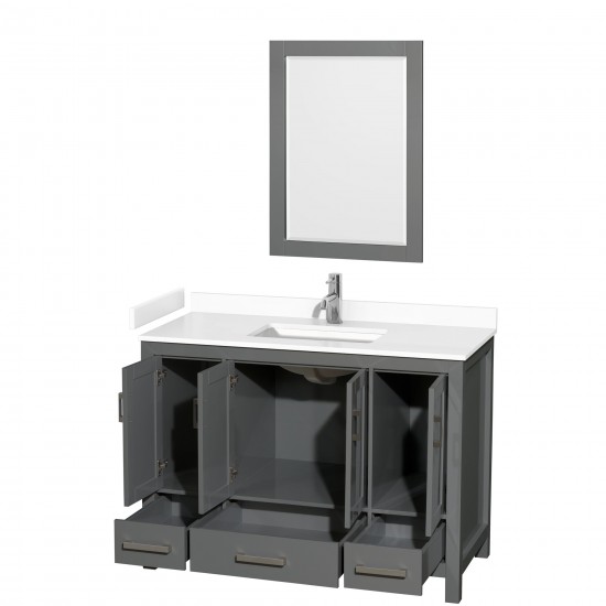 48 Inch Single Bathroom Vanity in Dark Gray, White Cultured Marble Countertop, Sink, 24 Inch Mirror