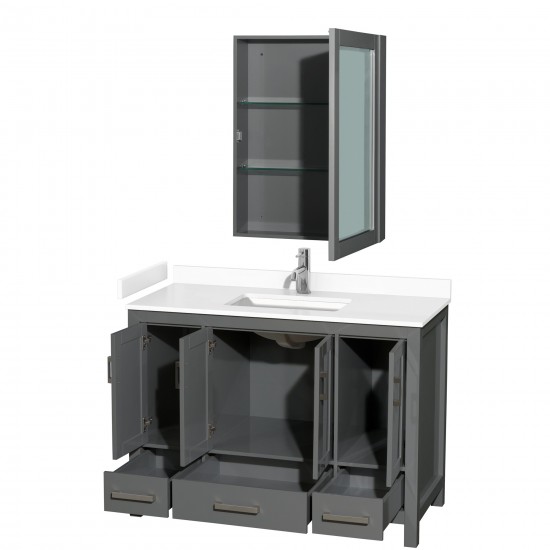 48 Inch Single Bathroom Vanity in Dark Gray, White Cultured Marble Countertop, Sink, Medicine Cabinet