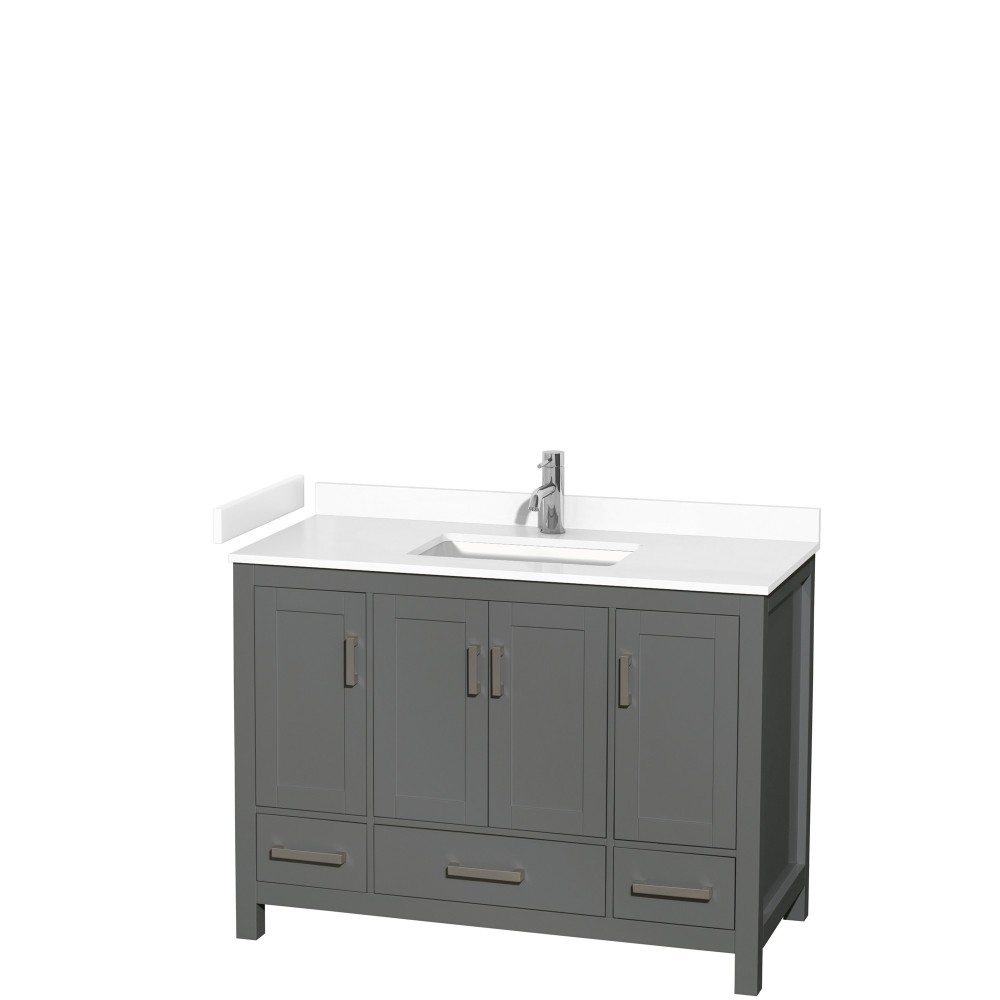 48 Inch Single Bathroom Vanity in Dark Gray, White Cultured Marble Countertop, Sink, No Mirror