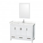 48 Inch Single Bathroom Vanity in White, Carrara Cultured Marble Countertop, Sink, 24 Inch Mirror