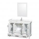 48 Inch Single Bathroom Vanity in White, Carrara Cultured Marble Countertop, Sink, 24 Inch Mirror