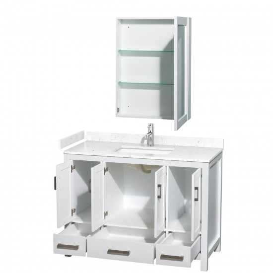 48 Inch Single Bathroom Vanity in White, Carrara Cultured Marble Countertop, Sink, Medicine Cabinet