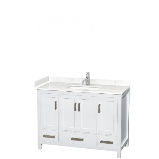 48 Inch Single Bathroom Vanity in White, Carrara Cultured Marble Countertop, Sink, No Mirror