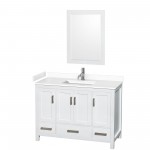 48 Inch Single Bathroom Vanity in White, White Cultured Marble Countertop, Sink, 24 Inch Mirror