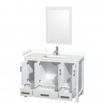 48 Inch Single Bathroom Vanity in White, White Cultured Marble Countertop, Sink, 24 Inch Mirror