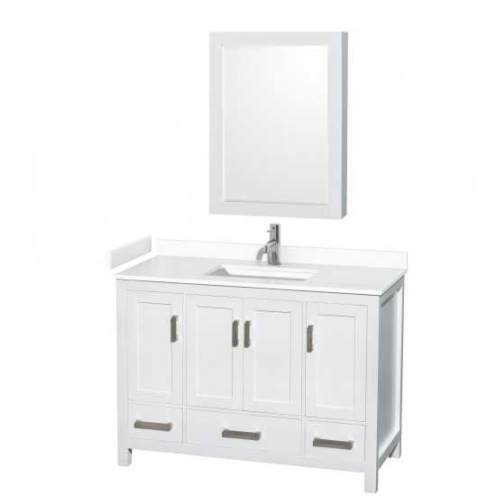 48 Inch Single Bathroom Vanity in White, White Cultured Marble Countertop, Sink, Medicine Cabinet