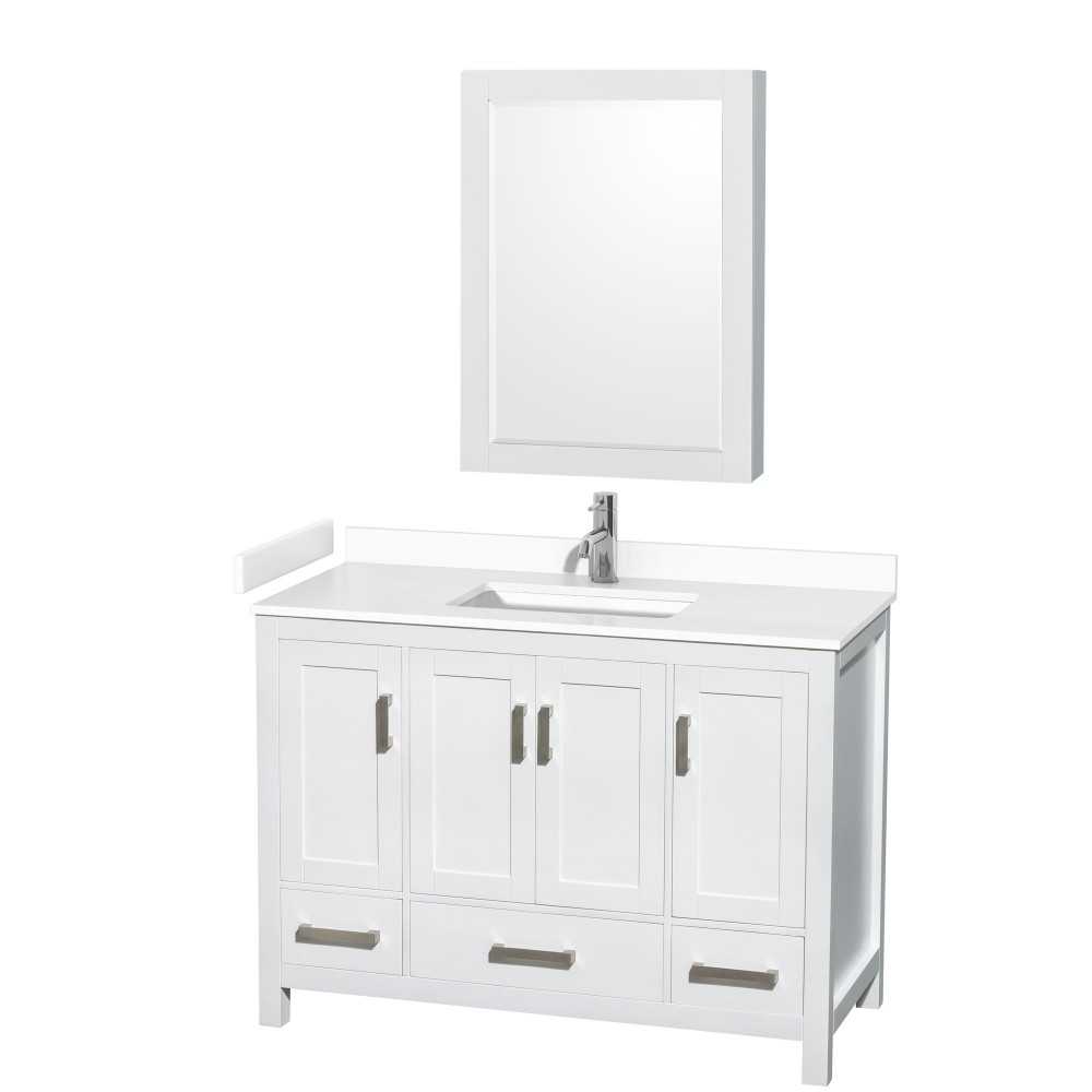 48 Inch Single Bathroom Vanity in White, White Cultured Marble Countertop, Sink, Medicine Cabinet