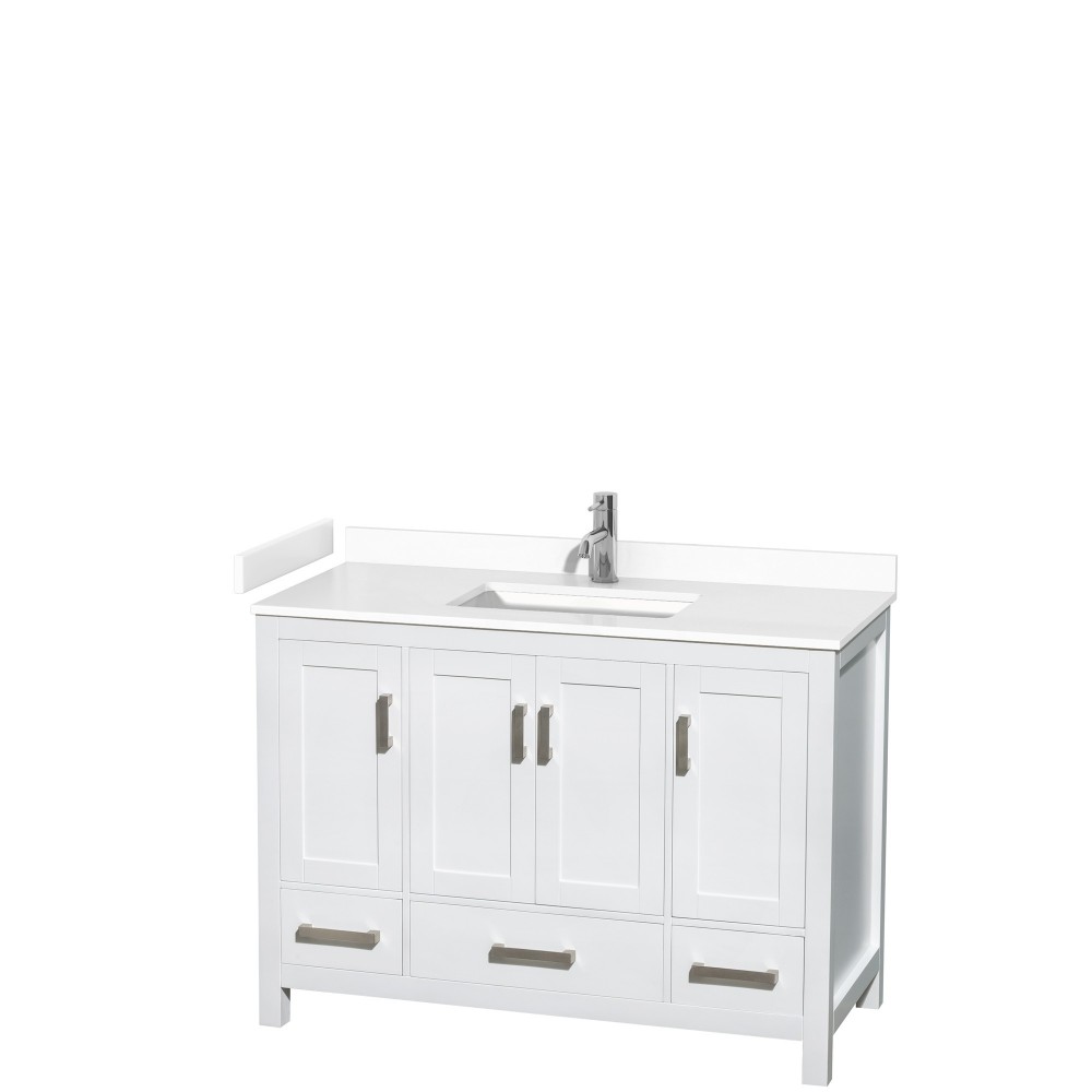 48 Inch Single Bathroom Vanity in White, White Cultured Marble Countertop, Sink, No Mirror