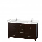 60 Inch Double Bathroom Vanity in Espresso, Carrara Cultured Marble Countertop, Sinks, No Mirror