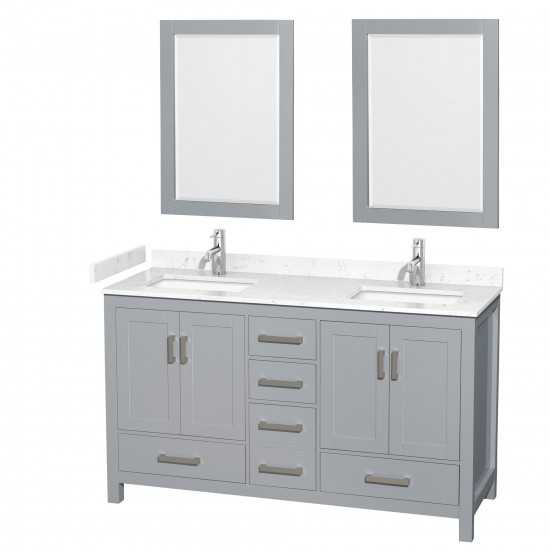 60 Inch Double Bathroom Vanity in Gray, Carrara Cultured Marble Countertop, Sinks, 24 Inch Mirrors