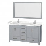 60 Inch Double Bathroom Vanity in Gray, Carrara Cultured Marble Countertop, Sinks, 58 Inch Mirror