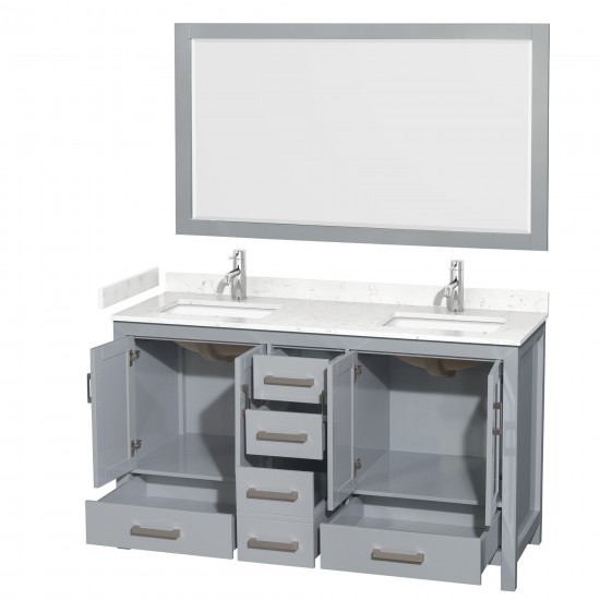 60 Inch Double Bathroom Vanity in Gray, Carrara Cultured Marble Countertop, Sinks, 58 Inch Mirror