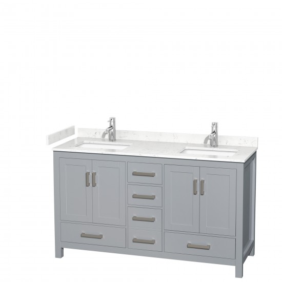 60 Inch Double Bathroom Vanity in Gray, Carrara Cultured Marble Countertop, Sinks, No Mirror